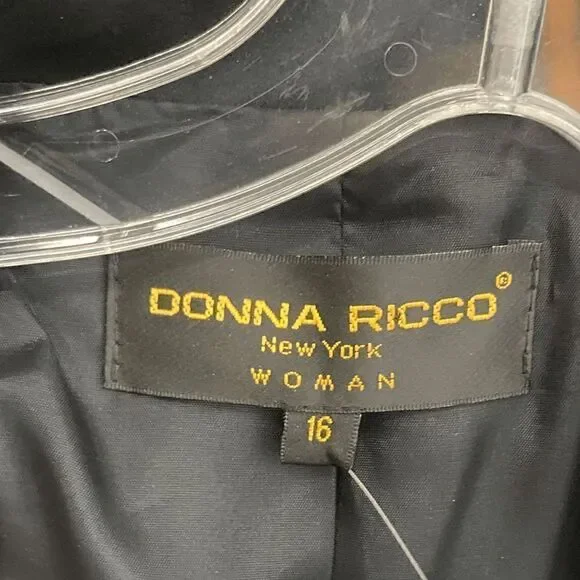 Donna Ricco 16W Black Trench Coat 1990s Vintage Princess Seam Evening Jacket - Picture 4 of 7